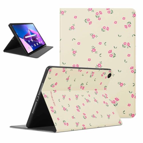 Kueqeay Hülle für Lenovo Tab M10 Gen 3 10.1, Aesthetic Blume Motiv Design Ultra Dünn Leicht SchutzHülle mit Standfunktion TPU Rücken Slim PU Leder Smart Folio Tablet Cover, Beige von Kueqeay