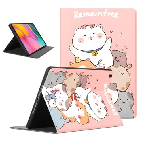 Kueqeay Hülle für Samsung Galaxy Tab A 10.1 2019 (SM-T510/T515), Aesthetic Kat Motiv Design Ultra Dünn Leicht SchutzHülle mit Standfunktion TPU Rücken Slim PU Leder Smart Folio Tablet Cover, Rosa von Kueqeay