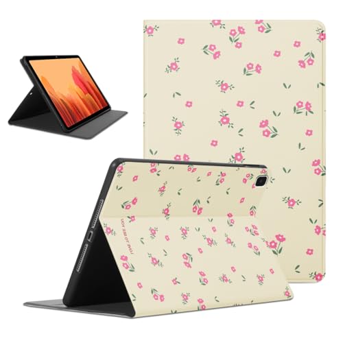 Kueqeay Hülle für Samsung Galaxy Tab A7 10,4 Zoll 2020 (SM-T500/T505/T507), Aesthetic Blume Motiv Design Dünn Leicht SchutzHülle mit Standfunktion TPU Rücken PU Leder Smart Folio Tablet Cover, Beige von Kueqeay