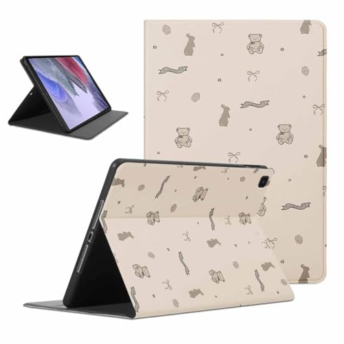 Kueqeay Hülle für Samsung Galaxy Tab A7 Lite 8,7 Zoll 2021 (SM-T220/T225), Aesthetic Kaninchen Motiv Design Leicht SchutzHülle mit Standfunktion TPU Rücken Slim PU Leder Folio Tablet Cover, Beige von Kueqeay