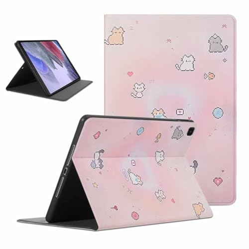 Kueqeay Hülle für Samsung Galaxy Tab A7 Lite 8,7 Zoll 2021 (SM-T220/T225), Aesthetic Kat Motiv Design Leicht SchutzHülle mit Standfunktion TPU Rücken Slim PU Leder Smart Folio Tablet Cover, Rosa von Kueqeay