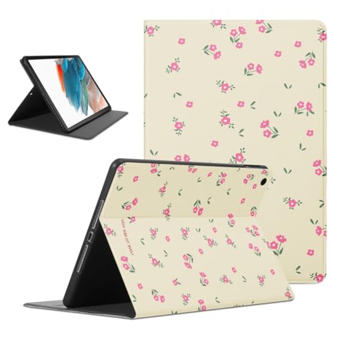 Kueqeay Hülle für Samsung Galaxy Tab A8 10,5 Zoll 2021 SM-X200/ X205/ X207, Aesthetic Blume Motiv Design Dünn Leicht SchutzHülle mit Standfunktion TPU Rücken PU Leder Smart Folio Tablet Cover, Beige von Kueqeay