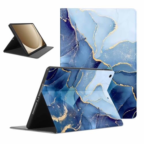 Kueqeay Hülle für Samsung Galaxy Tab A9+ 11"(SM-X210/SM-X215/SM-X216), Aesthetic Marmor Motiv Design Dünn Leicht SchutzHülle mit Standfunktion TPU Rücken Slim PU Leder Smart Folio Tablet Cover, Blau von Kueqeay