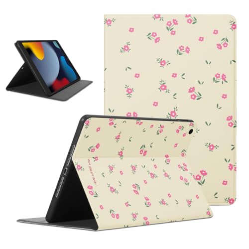 Kueqeay Hülle für iPad 9./8./7. Generation, Aesthetic Blume Motiv Design Dünn Leicht SchutzHülle mit Standfunktion TPU Rücken PU Leder Smart Folio Tablet Cover für iPad 10,2" 2021/2020/2019, Beige von Kueqeay