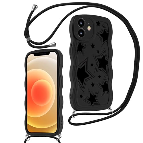 Kueqeay Hülle mit Band Kette für iPhone 11 6,1”, Wellen Lockige Form Handyhülle mit Aesthetic Muster Schutzhülle Weich Silikon Dünn TPU Case Stoßfest Kratzfest Bumper Cover, Stern 1 von Kueqeay