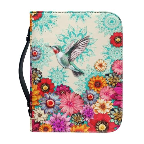 Kuiaobaty Bibelhülle mit Kolibri-Muster, PU-Leder, mit Taschen, buntes Gänseblümchen-Blumenmuster, Buchhülle, Reißverschluss, für Bibelstudium, 4 Größen, L, XXL von Kuiaobaty