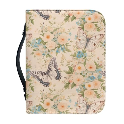 Kuiaobaty Bibelhülle mit Schmetterlings-Blumenmuster, PU-Leder, mit Taschen, Retro-Schmetterlinge, Buchhülle, Reißverschluss, für Bibelstudium, 4 Größen, L, XXL von Kuiaobaty