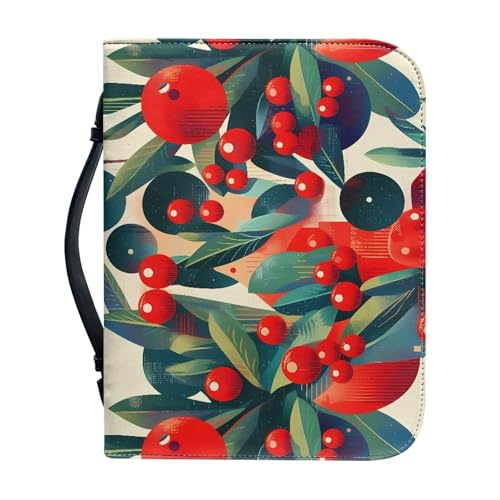 Kuiaobaty Frohe Weihnachten Muster PU Leder Bibelhülle Tasche mit Taschen, Xmas Red Fruit Book Sleeve Case Reißverschluss für Studium Bibel 4 Größen L 2XL von Kuiaobaty