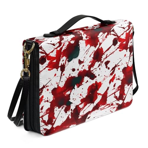 Kuiaobaty Halloween Bloodstains Bibelhülle mit Reißverschluss Schultergurt Gothic Splash Painting PU Leder Bibel Schutzhülle für Frauen, Kirchenetui von Kuiaobaty