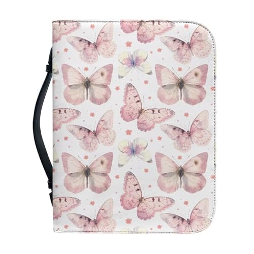 Kuiaobaty Kunstleder-Bibelhülle mit Taschen, Motiv: Schmetterling, Blumen, Kirschblüten, Schmetterlinge, Reißverschluss, für Bibelstudium, 4 Größen, L 2XL von Kuiaobaty