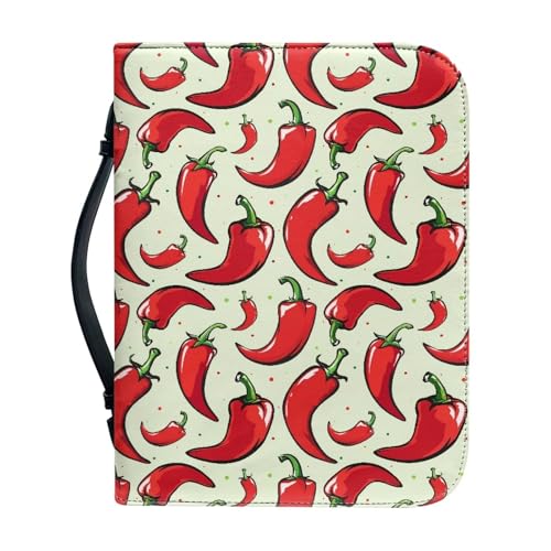 Kuiaobaty Red Pepper Print Bibel Cover Case with Cartoon Peppers Pattern Bookmark Book Sleeve Protector Pouch, Faux Leather Large von Kuiaobaty