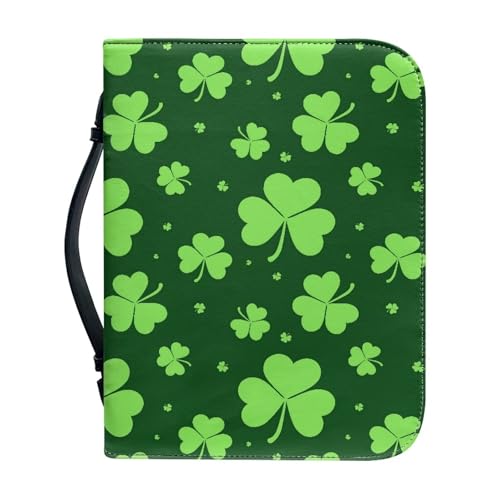 Kuiaobaty Weiche Leder-Buchhülle für Bibel, St. Patrick's Day Kleeblatt mit Innenfächern für Handy, Stift, Cartoon-Motiv Grünes Kleeblatt von Kuiaobaty