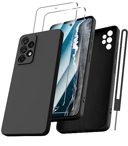 Kukiwhy Handyhülle für Samsung A52/ A52S mit 2 Stück Panzerfolie, für Samsung Galaxy A52S Hülle Ultra Dünn Slim mit Microfiber, Kratzfeste Rundumschutz Schutzhülle für Samsung A52 4G/ 5G Hülle-Schwarz von Kukiwhy