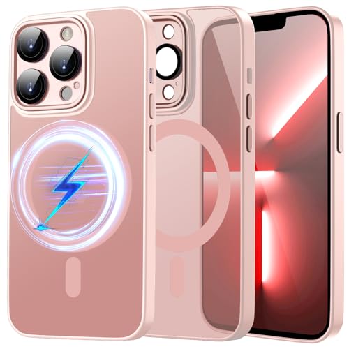 Kukiwhy Magnetisch Hülle für iPhone 13 Pro 6,1 Zoll Kompatibel mit MagSafe,Stoßfeste Kratzfeste iPhone 13 Pro Handyhülle mit Kameraschutz,Matt Transluzente Schutzhülle iPhone 13 Pro case,Rosa von Kukiwhy