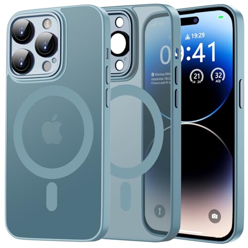 Kukiwhy Magnetisch Hülle für iPhone 14 Pro Max Kompatibel mit MagSafe, Anti-Fingerabdruck Kameraschutz Handyhülle iPhone 14 Pro Max 6,7 Zoll,Matt Transluzente Schutzhülle iPhone 14 Pro Max case Blau von Kukiwhy