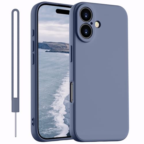 Kukiwhy für iPhone 16 Plus Hülle Silikon Case,Dünne mit Microfiber Hanyhülle für iPhone 16 Plus aus flüssigem Silikon, Kratzfeste und stoßfeste Schutzhülle für iPhone 16 Plus 6.7''(2024) Blau Grau von Kukiwhy