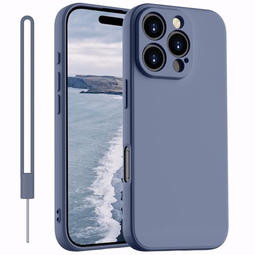 Kukiwhy für iPhone 16 Pro Max Hülle,Dünne mit Microfiber Hanyhülle für iPhone 16 Pro Max 5G aus flüssigem Silikon, Kratzfeste und stoßfeste Schutzhülle für iPhone 16 Pro Max Case 6.9''(2024) Blau Grau von Kukiwhy