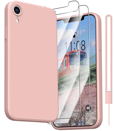 Kukiwhy für iPhone XR Hülle mit 2 Stück Panzerfolie, Handyhülle für iPhone XR Ultra Dünn Slim mit Microfiber, Kratzfeste Rundumschutz Schutzhülle Case für iPhone XR-Pink von Kukiwhy