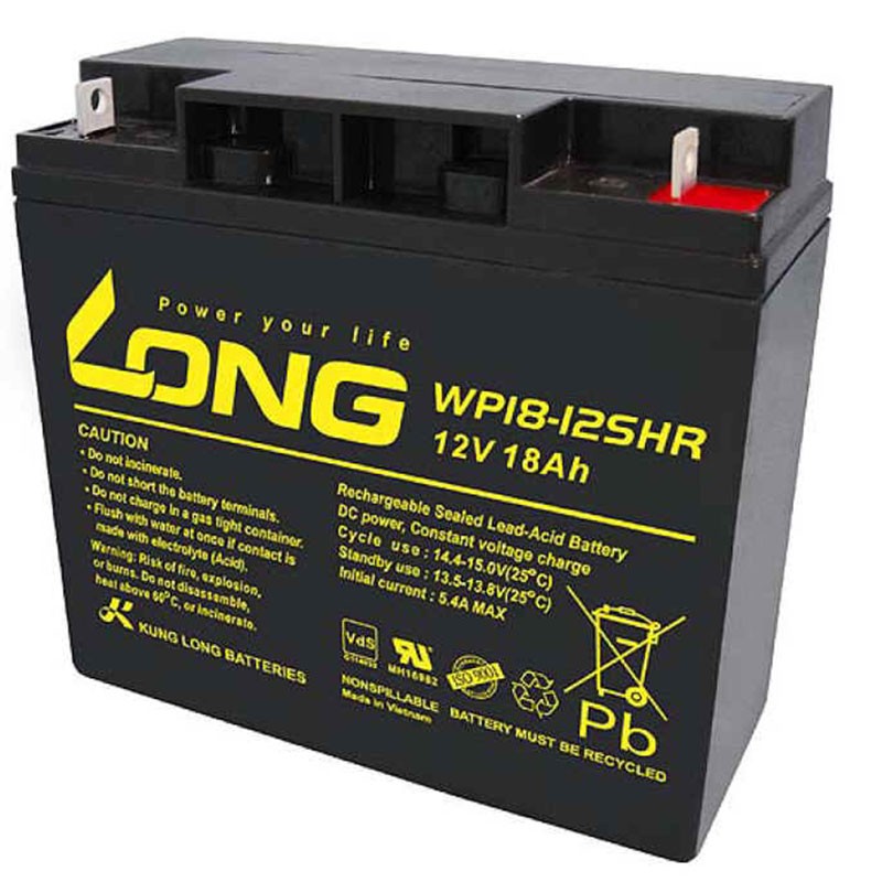 Kung Long WP18-12SHR Akku PB Blei 12 Volt mit 18Ah, mit M5 Flachpol Schraubanschluss, 181 x 76 x 167mm von Kung Long