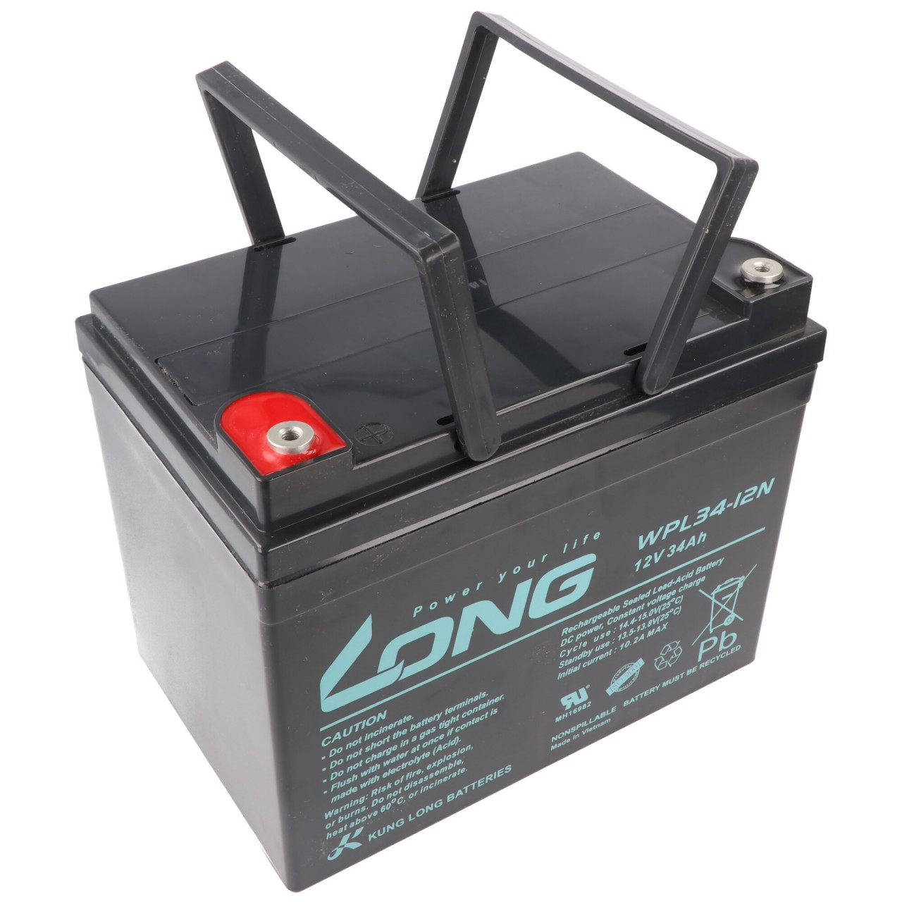 Kung Long WPL34-12N F6 Longlife Blei-Vlies-Akku, 12Volt, 34Ah, M5 Innengewinde von Kung Long