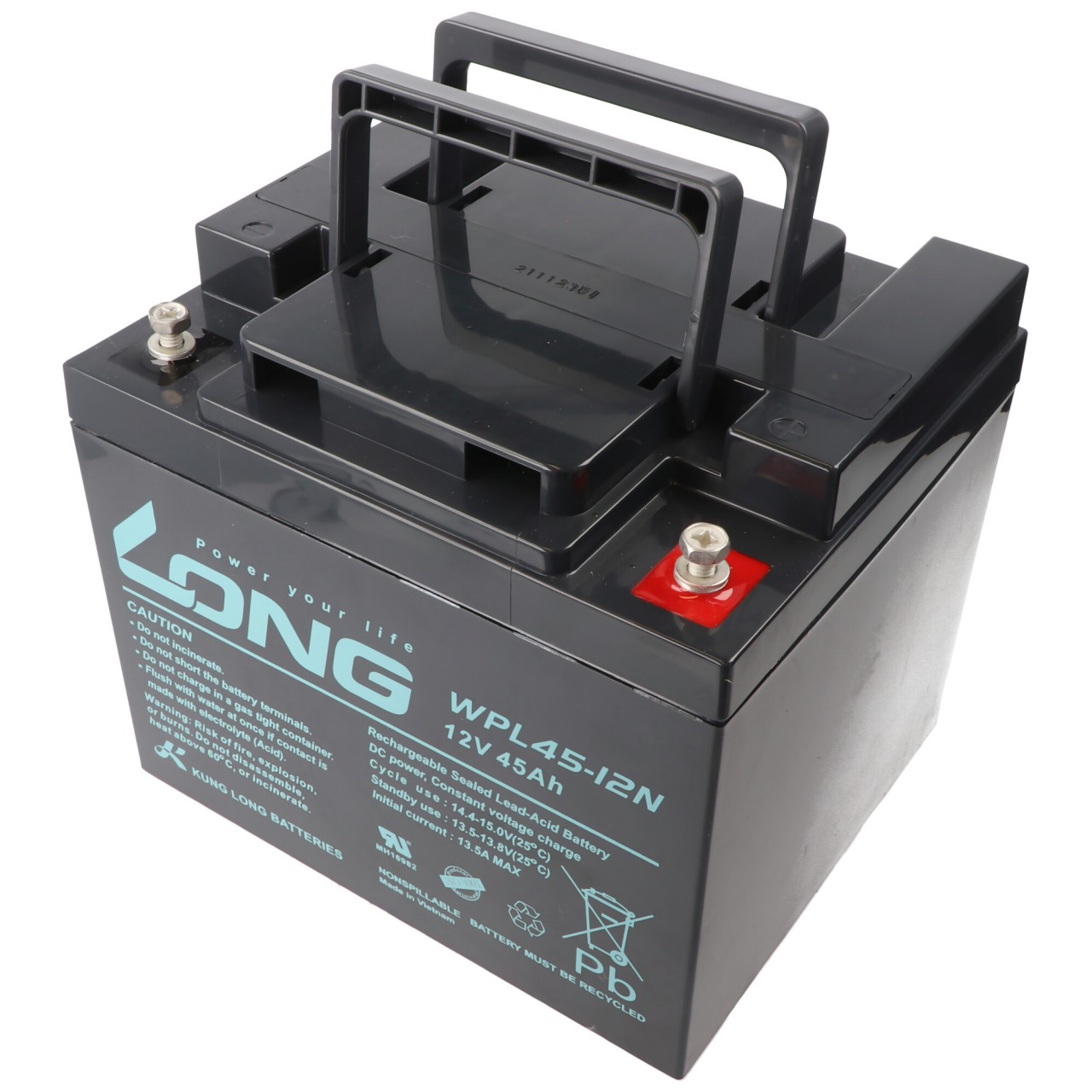 Kung Long WPL45-12N F8 Longlife Blei-Vlies-Akku, 12Volt, 45Ah, M6 Innengewinde von Kung Long