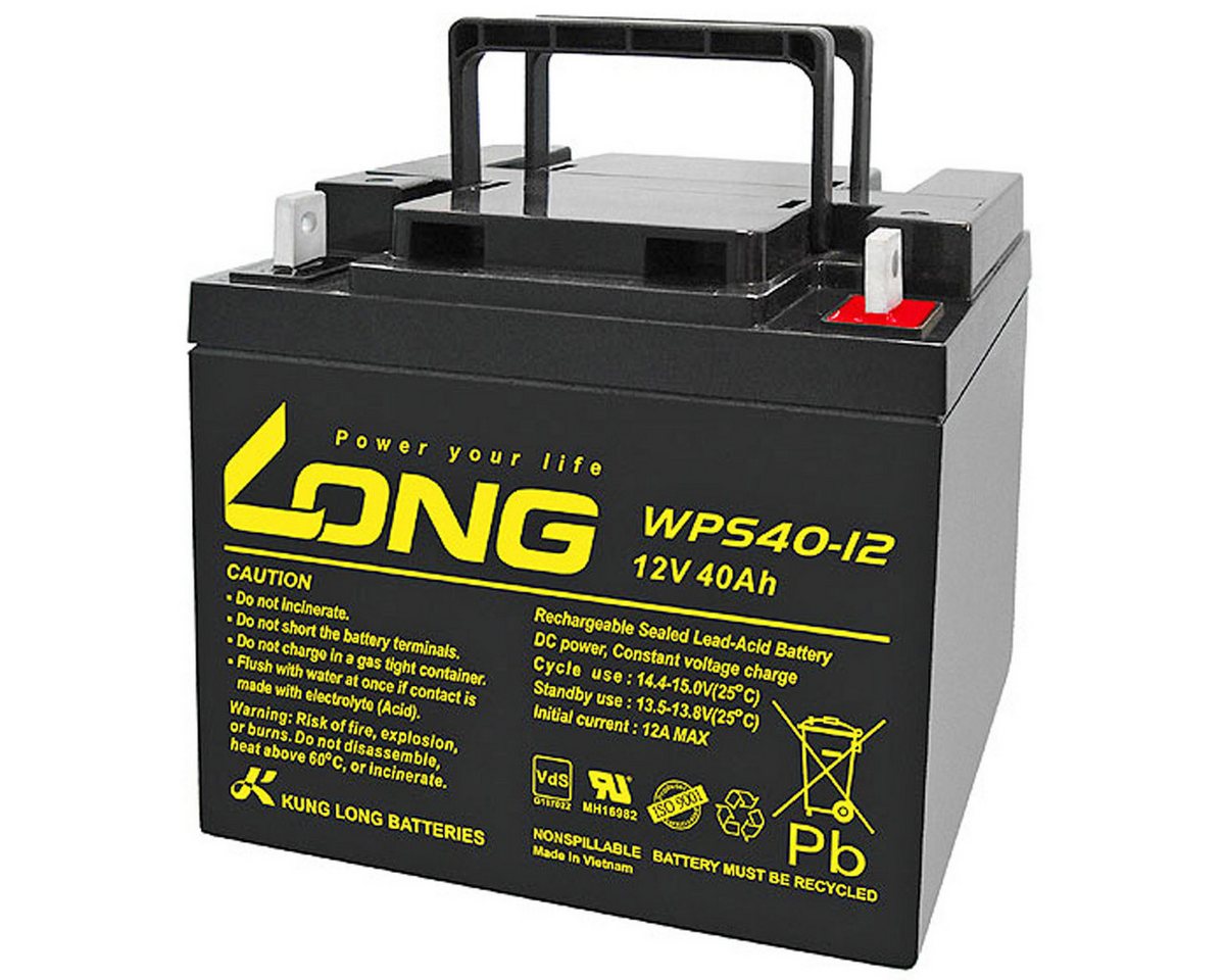 Kung Long WPS40-12 Kung Long PB Blei Akku 12 Volt 40Ah mit M6 Flachpol Anschlus Akku 40000 mAh (12,0 V) von Kung Long