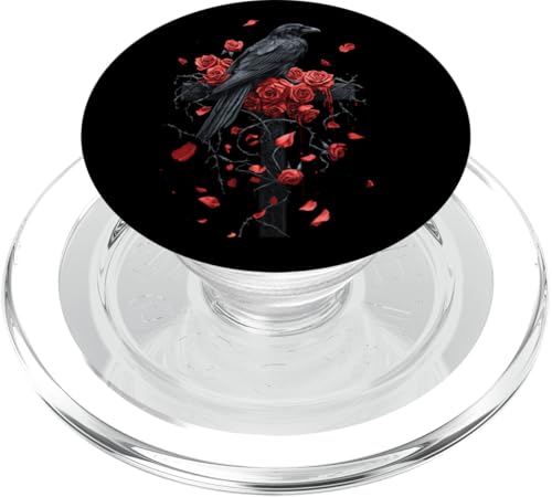 Rabe mit Rosen auf Kreuz - Gothic PopSockets PopGrip für MagSafe von Kunstvolle Gothic Designs