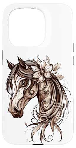 Hülle für iPhone 15 Pro Blumenpferd mit floralen Details - Pferdeliebhaber von Kunstvolle Pferd Designs