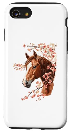 Hülle für iPhone SE (2020) / 7 / 8 Kirschblüten - Aquarell Pferd von Kunstvolle Pferd Designs