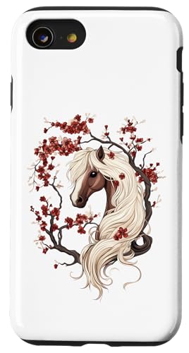 Hülle für iPhone SE (2020) / 7 / 8 Kirschblüten - Aquarell Pferd von Kunstvolle Pferd Designs