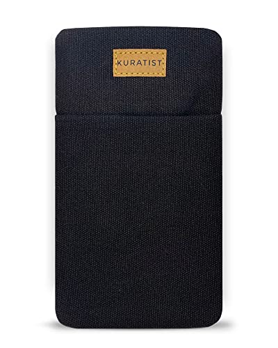 Kuratist Handy-Tasche 'AHOI' - Universell kompatibel z.B. iPhone 15/14/13 Pro Max & Plus, Galaxy S24+/S23+, Xiaomi 14/13 Ultra - Handgefertigt aus Baumwoll-Canvas - Mit Schutzklappe - Black von Kuratist