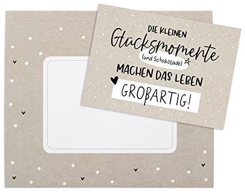 KuschelICH Geschenkverpackung für Merci Schokolade - 4 Banderolen mit 4 Postkarten (Glücksmomente) von KuschelICH