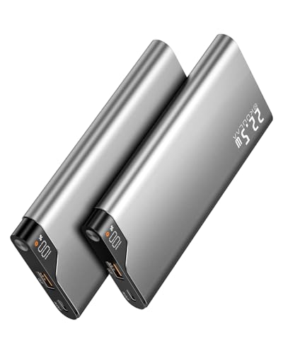 Power Bank, 2 Stück 10000mAh Powerbank iPhone mit USB C PD3.0 QC3.0 22,5W, Klein Externe Handyakkus Fast Charging, Portable Charger LED-Anzeige für iPhone 16 15 14 13 12 Pro Max Samsung iPad AirPods von Kuulaa