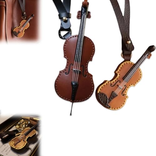 Handgefertigter Leder-Schlüsselanhänger für Violine und Cello, Miniatur-Musikinstrument-Schlüsselanhänger, Musikinstrument-Geschenk für Musikliebhaber (A+B) von KyneLit