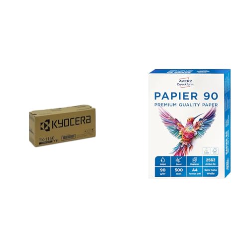 Kyocera TK-1150 Toner Schwarz 1T02RV0NL0. Toner Drucker & AVERY Zweckform 2563 Drucker-/Kopierpapier (500 Blatt, 90 g/m², DIN A4 Papier, hochweiß, für alle Drucker) 1 Pack von Kyocera