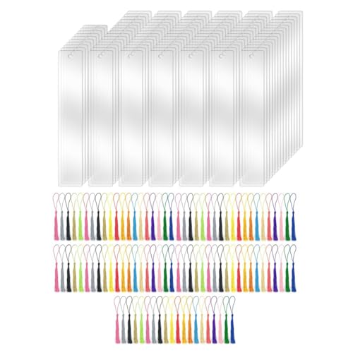 Kznifmk 100 Stück Acryl-Lesezeichenrohlinge mit 100 Stück Bunten Lesezeichenquasten, für DIY-Bastelprojekte und Geschenkanhänger von Kznifmk