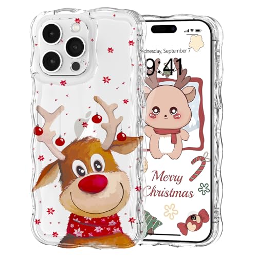 L-FADNUT Kompatibel mit iPhone 13 Pro Max Hülle Weihnachten Wellen Lockige Transparent Handyhülle Ultra Dünn süß Durchsichtig Schutzhülle TPU Silicon Bumper Case für iPhone 13 Pro Max, Roter Elch von L-FADNUT