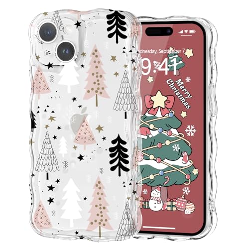 L-FADNUT Kompatibel mit iPhone 14 Hülle Weihnachten Wellen Lockige Transparent Handyhülle Ultra Dünn süß Durchsichtig Schutzhülle TPU Silicon Bumper Case für iPhone 14, Weihnachtsbaum von L-FADNUT