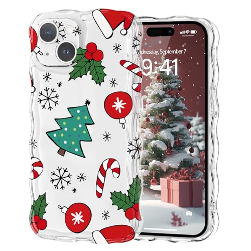 L-FADNUT Kompatibel mit iPhone 15 Hülle Weihnachten Wellen Lockige Transparent Handyhülle Ultra Dünn süß Durchsichtig Schutzhülle TPU Silicon Bumper Case für iPhone 15, Spazierstock von L-FADNUT