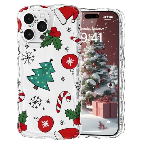 L-FADNUT Kompatibel mit iPhone 15 Pro Hülle Weihnachten Wellen Lockige Transparent Handyhülle Ultra Dünn süß Durchsichtig Schutzhülle TPU Silicon Bumper Case für iPhone 15 Pro, Spazierstock von L-FADNUT