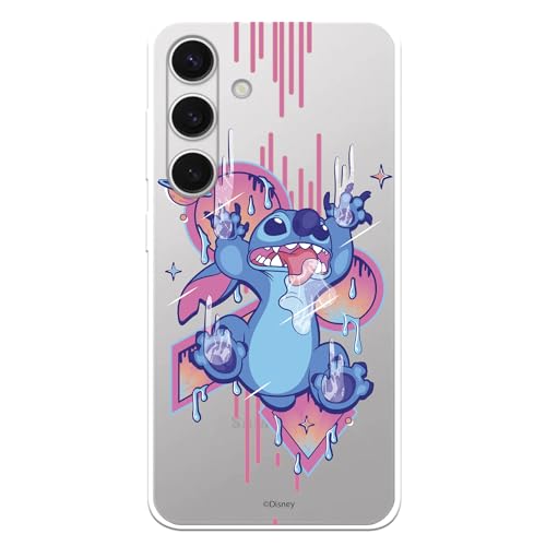 Schutzhülle kompatibel mit Samsung Galaxy S24, offizielle Disney Stitch Graffiti, zum Schutz Ihres Mobiltelefons, transparent, flexibel, mit offizieller Lizenz von Lilo & Stitch von LA CASA DE LAS CARCASAS