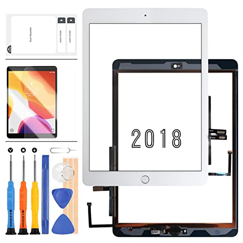 Digitizer Compatible für iPad 24,6 cm (9,7 Zoll) 2018/iPad 6 6. Generation A1893 A1954 Touchscreen-Ersatzteile, (kein LCD) Sensorglasscheibe mit Displayschutzfolie und Werkzeug (weiß mit Taste) von LADYSON