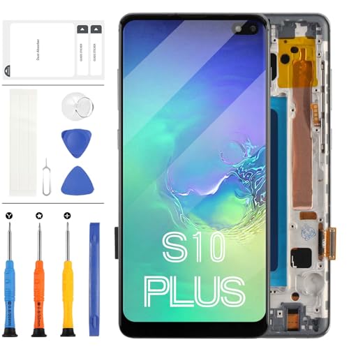 TFT für Samsung Galaxy S10 Plus Bildschirm Ersatz für Samsung Galaxy S10+ G975 G9750 G975U LCD Display Touchscreen Montage Sensor Vollglasscheibe Digitizer Kit mit Reparaturteilen (Schwarz mit Rahmen) von LADYSON