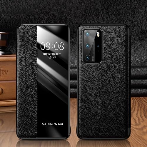 Handy-Klapphülle Kompatibel mit Huawei P40 Pro Hülle, View Clear Smart Window, Luxus Flip Slim Mirror Hard PC Leder Flip stoßfeste Schutzhülle for Huawei P40 Pro Phone Case Hüllenabdeckung(Black) von LAHDFKAJ