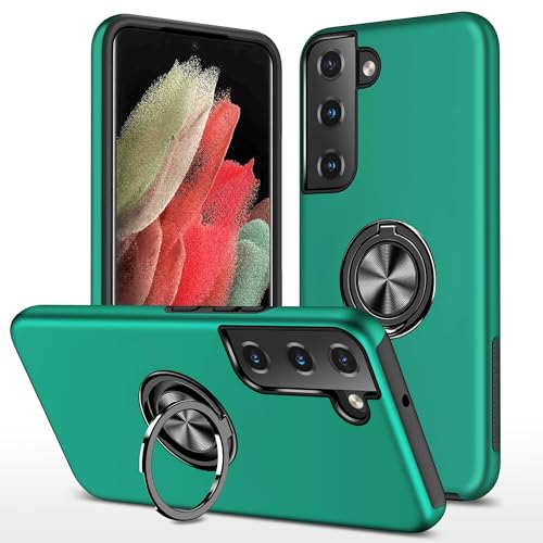 Handyhüllen-Pakete Kompatibel mit Samsung Galaxy S22 Hülle mit drehbarem Ringständer, schlanke, stoßfeste Hartschale, Ganzkörper-Schutzhülle for Samsung Galaxy S22 Hülle(Dark Green) von LAHDFKAJ