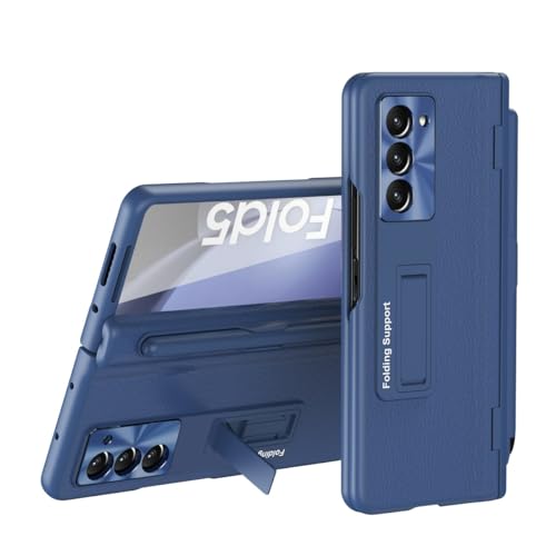 Handyhüllen-Pakete Kompatible Luxus-Hülle mit Scharnier, kompatibel mit Samsung Galaxy Z Fold 6-Hülle, Leder-Folio-Klapphülle, stoßfeste, harte Ganzkörper-Schutzhülle mit Displayschutzfolie + Ständer von LAHDFKAJ