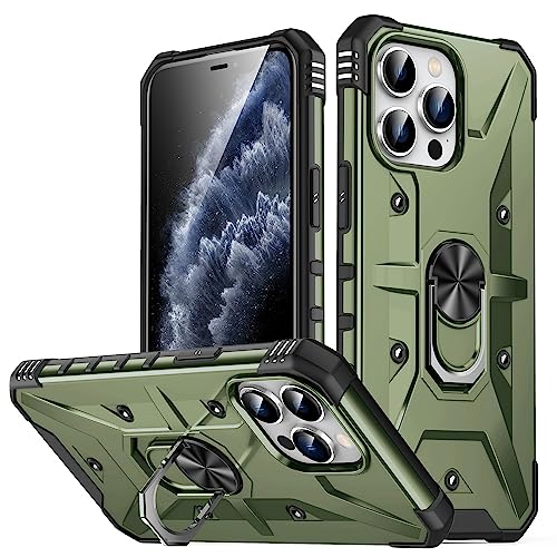 LAHDFKAJ Handyhüllen-Pakete Kompatibel mit iPhone 11 Pro Max Hülle, drehbarer Ringständer, stoßfester Schutz, robuste Schutzhülle Compatible with iPhone 11 Pro Max Hülle(Army Green) von LAHDFKAJ