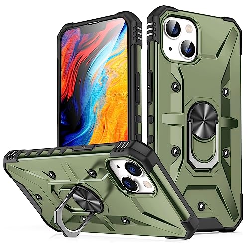 LAHDFKAJ Handyhüllen-Pakete Kompatibel mit iPhone 13 Hülle, drehbarer Ringständer, stoßfester Schutz, robuste Schutzhülle Compatible with iPhone 13 Hülle(Army Green) von LAHDFKAJ