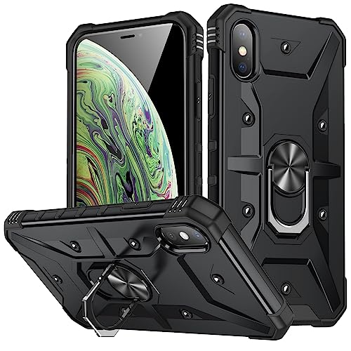 LAHDFKAJ Handyhüllen-Pakete Kompatibel mit iPhone XS Max Hülle, drehbarer Ringständer, stoßfester Schutz, robuste Schutzhülle Compatible with iPhone XS Max Hülle(Black) von LAHDFKAJ