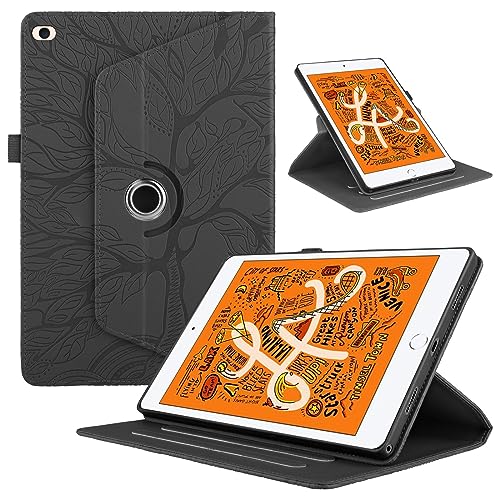 LAHDFKAJ Tablet-Hüllen Kompatibel Mit IPad Mini 1/2/3/4/5 (8 Zoll) Tablet-Hülle, Um 360 Grad Drehbarer Ständer, Faltbare Tablet-Hülle, Schale Mit Baum-des-Leben-Prägung Tablet-PC-Hülle(Black) von LAHDFKAJ